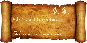 Váray Hieronima névjegykártya